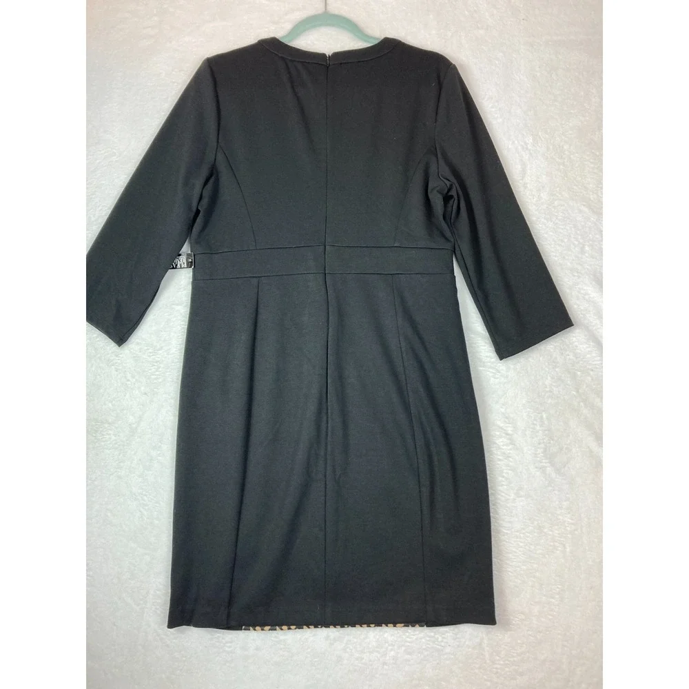 NY&Co Women's SIZE LARGE Black Bodycon Sheath Dress 3/4 Sleeve Stretch Artsy NWT